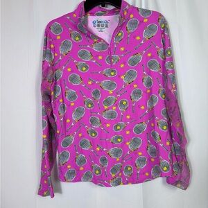 IBKUL Venus Hot Pink Racket Print 1/4 Zip XL UPF 50 Cooling Tennis Top Preppy